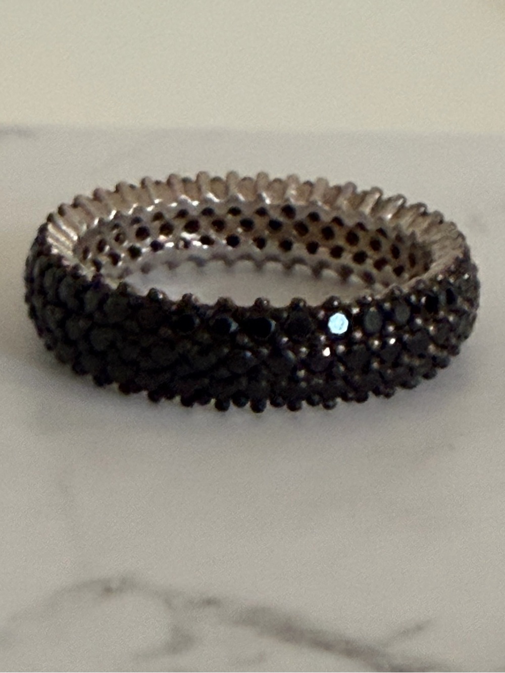 Black Spinel Pave Multi Layer Ring 925 Sterling Silver NEW Size 7